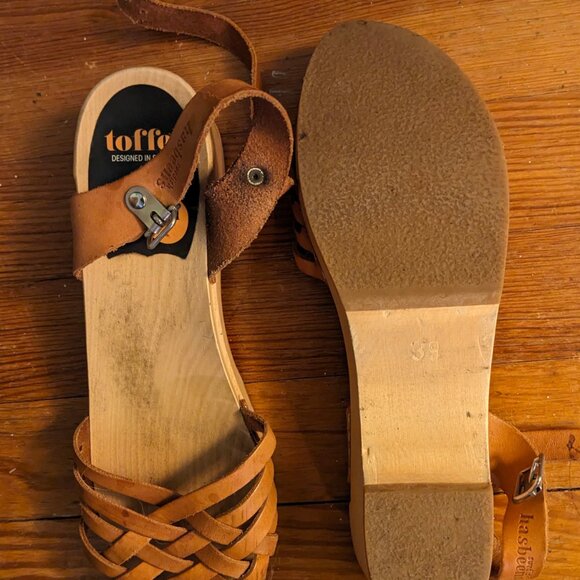 SWEDISH HASBEENS Toffel Brown Tan Leather Braided Sky High Clog Sandal SIZE 39 - Picture 2 of 3